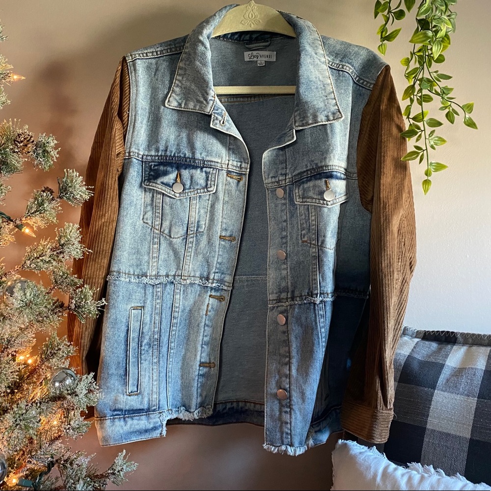 Denim Jacket with Courdoroy Sleeves